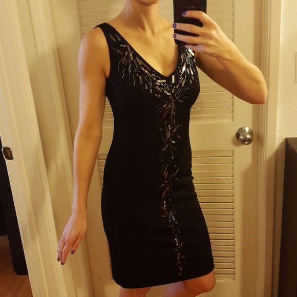 Black Cocktail dress w/ metallic beading - Picture 1 of 8